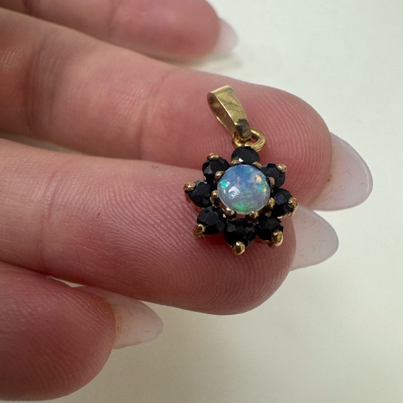 14K yellow gold sapphires and opal pendant